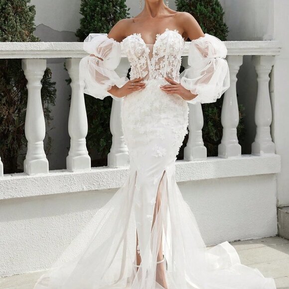 White Preppy Womens One Shoulder Back Tie Dress w/ Floral Fabric And Mesh Skirt - Picture 1 of 5